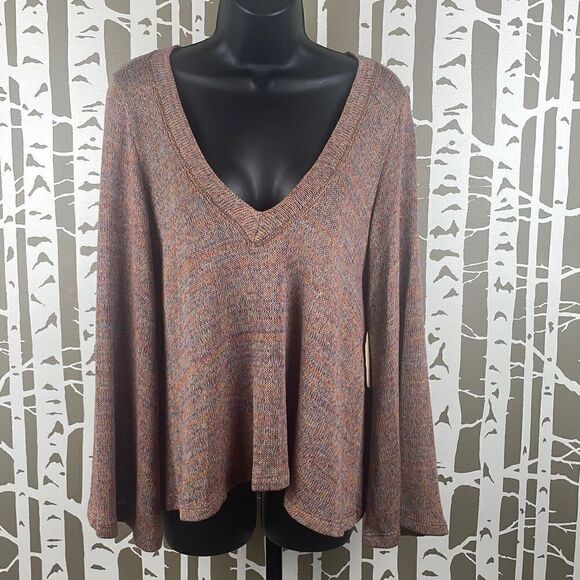 altar’d state NEW $60 Rust Rainbow Space Dyed Oversized Bell Sleeve Sweater sz M - Picture 1 of 6